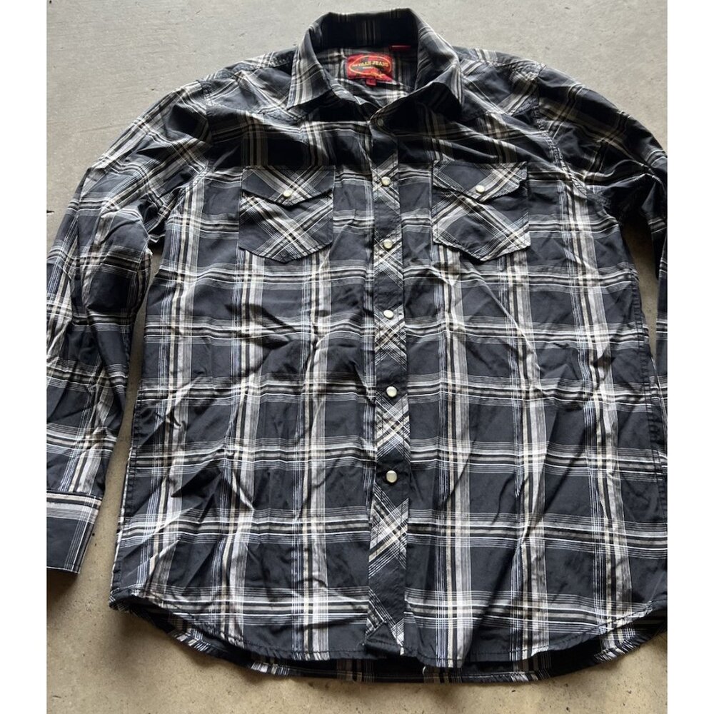 Attrak Jeans Black Squared Long Sleeve Snap Shirt Men’s sz Large Western